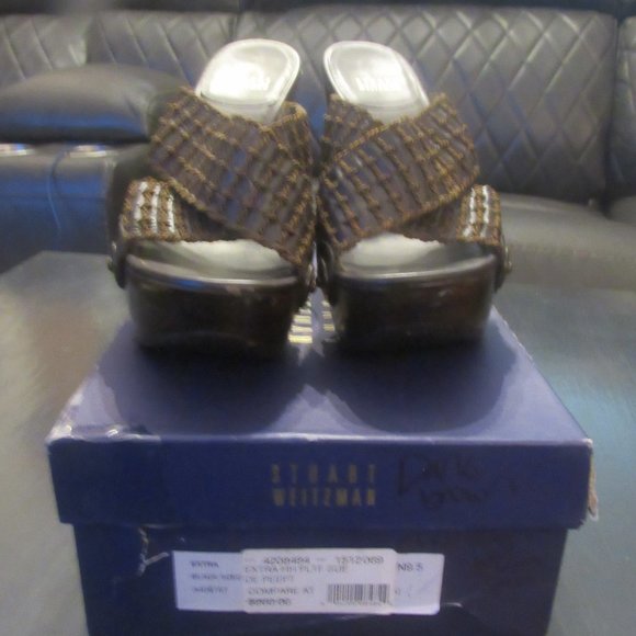 STUART WEITZMAN-Dark Brown Woven Heeled Slides ~ Size 9 - Picture 7 of 16